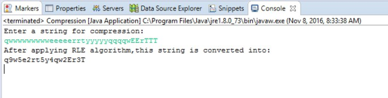 Markers□ Properties妃Servers膼Data Source Explorer Snippets 貝 terminated> Compression Java Application] C:AProgram Files Javalj