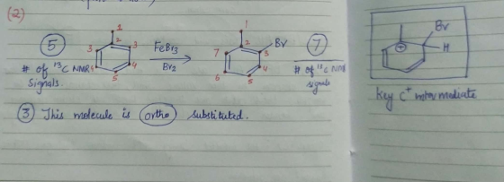 3 By 672 Fe Brz Br2 Ć NO # ok 13C NMRY C Signals sonale Key c he mediate 3 This molecule is ortho) substituted.