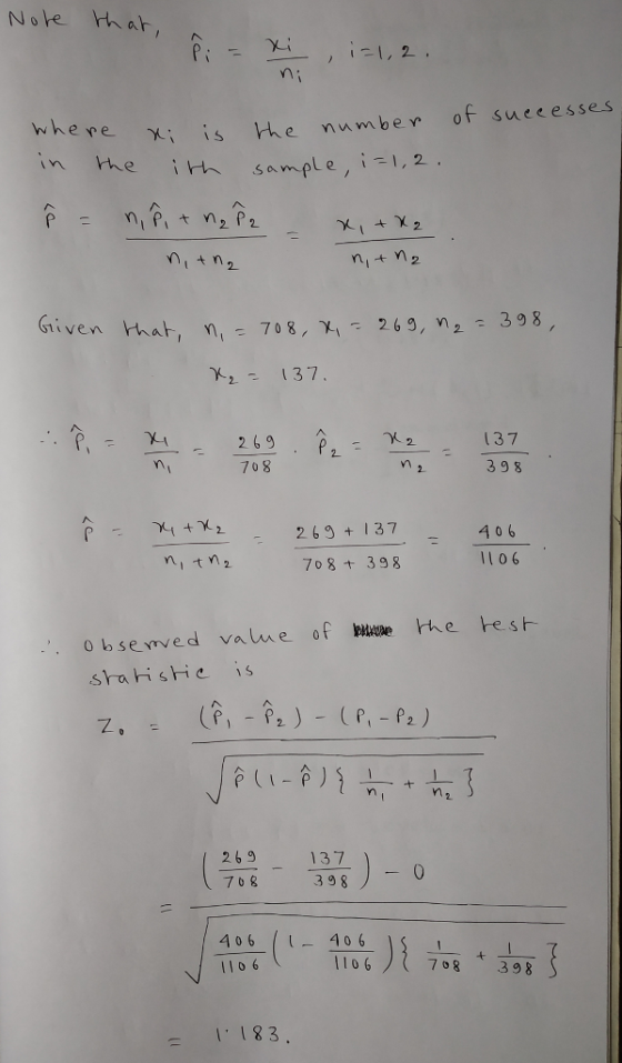 Note H、ar, ^ ni x; is 从e nnmber of successes , 2 in the i sample tn ½っ 137. 137 3 9 8 708 269 37 708+ 39 8 4 0 6 1l06 n t 2 乙 269 708 137 3 9 8 406(106 110 6 0 6 708 39 8
