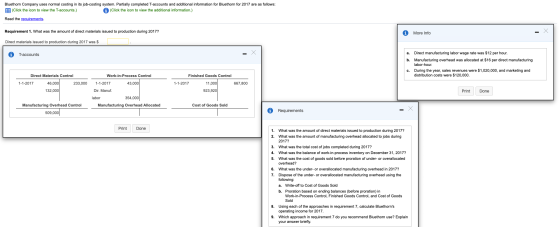Bluethorn Company uses normal costing in its job-costing system. Partially completed T-accounts and additional information fo