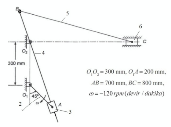Bo 5 6 weupe с O2 4 300 mm 0,02 = 300 mm, 0,4 = 200 mm, AB= 700 mm, BC = 800 mm, m=-120 rpm(devir / dakika) 01 459 2 A 3