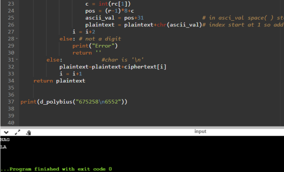 c = int(rc[1]) pos = (r-1)*8+c ascii_val = pos+31 # in asci_val space() st plaintext = plaintext+chr(ascii_val)# index start
