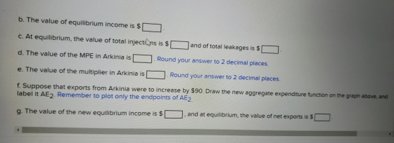 b. The value of equilibrium income is $ c. At equilibrium, the value of total injections is $ and of total leakages is $ d. T