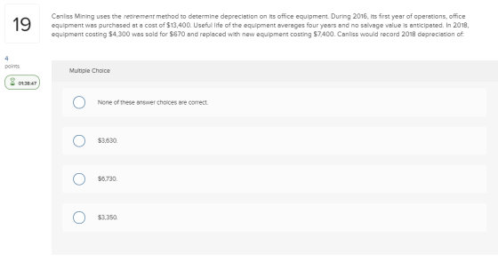 Canliss Mining uses the retirement method to determine depreciation on its office equipment. During 2016, its first year of o