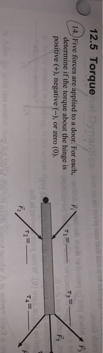 bot o ns 12.5 Torque чее Dynamics n a na no loving to es are applied to a door. For each,nditi determine if the torque about