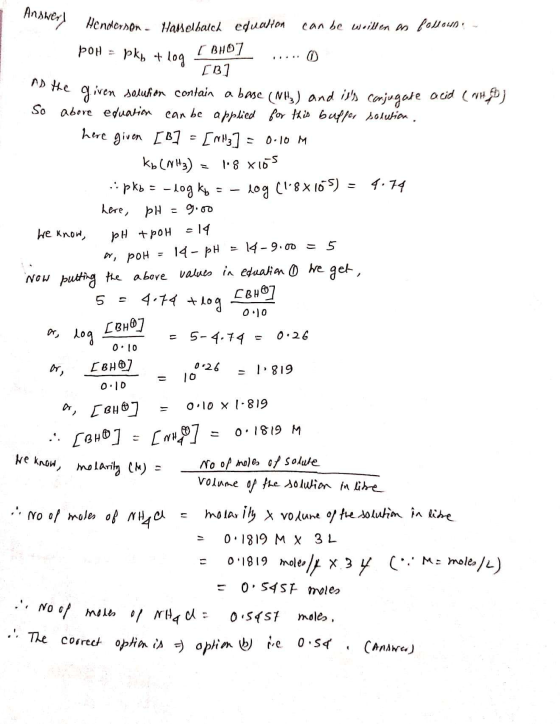 Henderson. Hamelbalch eduation can be willen an follown! pot = pky + log 1.I BHOJ ..... 0 [B] the given solution contain a