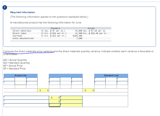 Required information (The following information applies to the questions displayed below.] A manufactured product has the fol