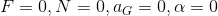 F=0, N = 0, ag = 0, a = 0