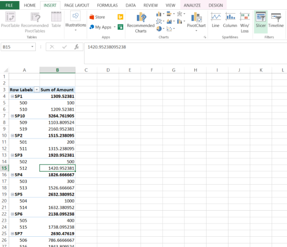 FILE HOME INSERT PAGE LAYOUT FORMULAS DATA REVIEW VIEW ANALYZE DESIGN 11 PivotChart Store Pivot Table Recommended Table Illus
