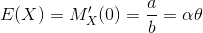 E(X)=M'_{X}(0)=\frac{a}{b}=\alpha \theta