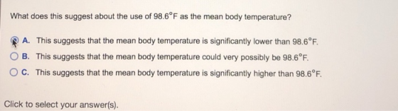 What does this suggest about the use of 98.6°F as the mean body temperature? A. This suggests that the mean body temperature