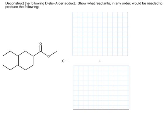 Deconstruct the following Diels-Alder adduct. Show what reactants, in any order, would be needed to produce the following: