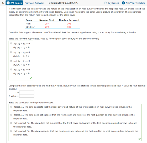1. Previous Answers DevoreStat9 9.E.507.XP. My Notes + Ask Your Teacher It is thought that the front cover and the nature of