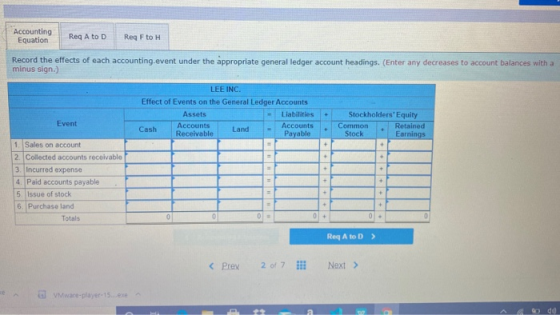 Accounting Equation Reg A to D Reg F to H Record the effects of each accounting.event under the appropriate general ledger ac