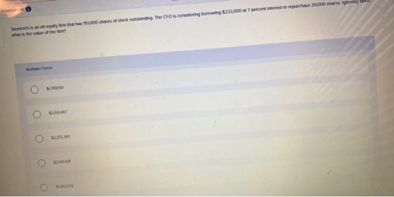 Tauntons is an all-equity firm that has 151000 shares of stock outstanding. The CFO is considering borrowing $239,000 at 7 p