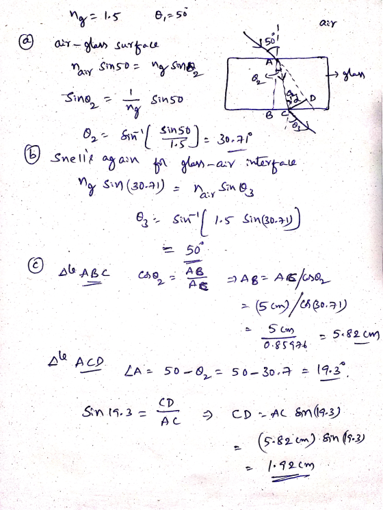 ng = 15 0,=50 Qar 50 Sinso again @ air-glass -glass surface Mair Sinso= ng sino glass -Sing ng Og Sinf sinsip - 30.71 6 sneli
