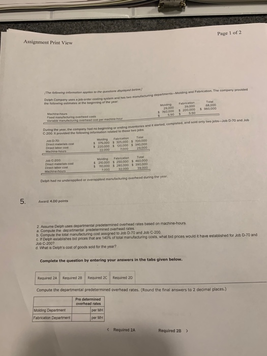 Page 1 of 2 Assignment Print View The w o man iano The company srovided the foowing estimates ph Companies a to the question