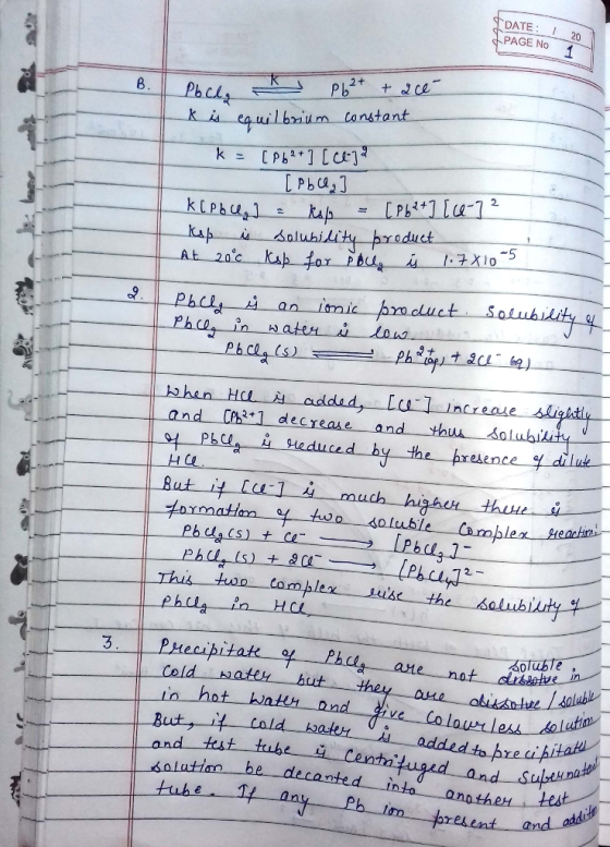 t6 DATE: 120 PAGE No 1 Pbcl, Pb2+ + ace- K is equil boium constant k = [Pb 2+ ] [ce] 2 [Pbce, k[Pbu = kop = [Pb2+ ] [ce-] ² k