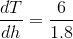 \frac{dT}{dh}=\frac{6}{1.8}