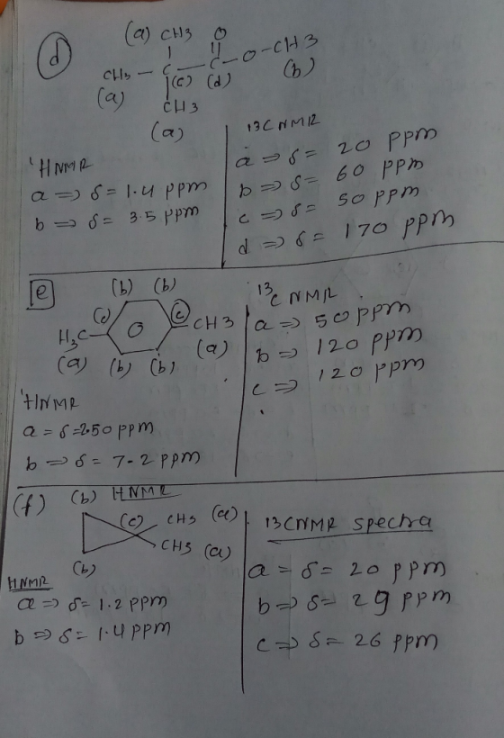 13 (a) CH3 io-CH3 Chloe (b) (a) CH3 -o-CH3 1(c) (d) (a) HNMR a =) b = = 1.4 ppm 1 = 3.5ppm ] 13 CNMIR ass= 20 ppm b S= 60 pp