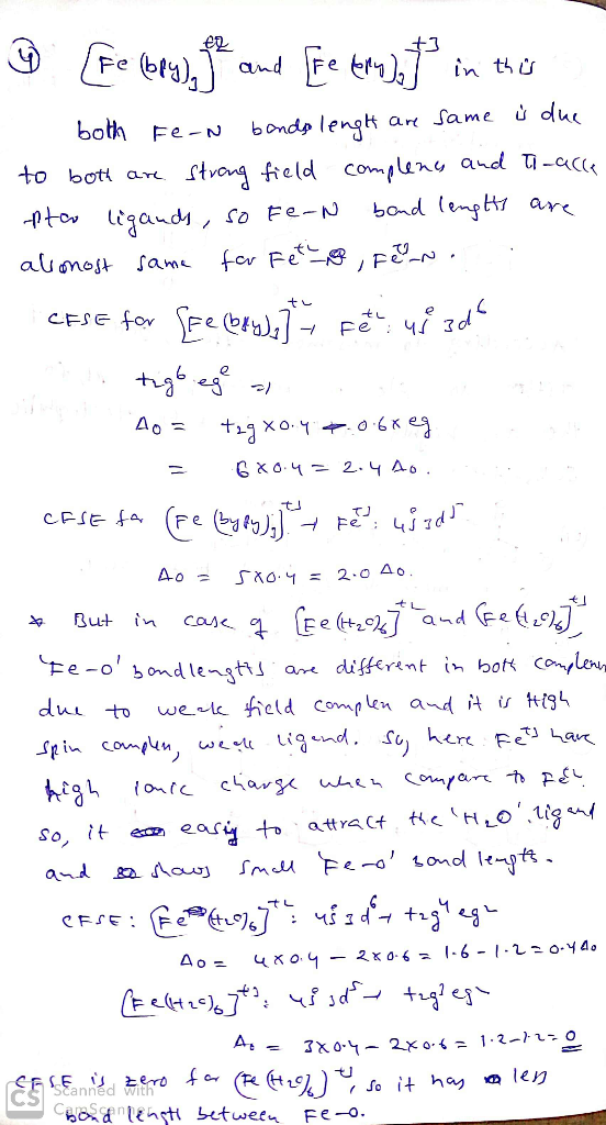 Û [Fe (60), fe and [Fe tru.] in to I both Fe-n bonds lenght are same is due to both are strong field complexes and ti-acle ap