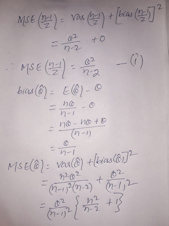 2 var (12) + (bias (131] MSE (721) com + to MSE (131) - Mona -(0) bias (@) = E@)- - nco n-1 no- no to I (n-1) n-1 Msel@): vaa
