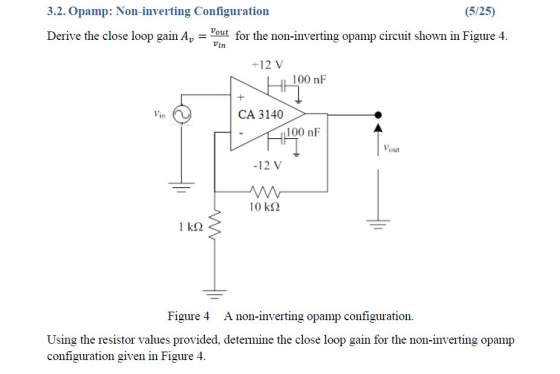 3.2. Opamp: Non-inverting Configuration (5/25) Derive the close loop gain A, = Vout for the non-inverting opamp circuit shown