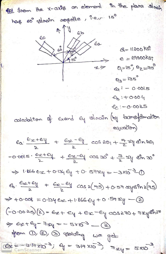 Sed from the x-axias an element in the plane stories house 60° asteain Borgette , ie,j... 15° any ebb Eo G-1 G=11200 Ksi E =