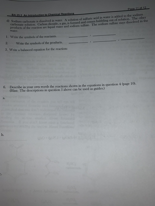 Page 11 of 12 - BA 25 3 An Introduction to Chemical Reactions odium carbonate is dissolved in water. A solution of sulfuric a