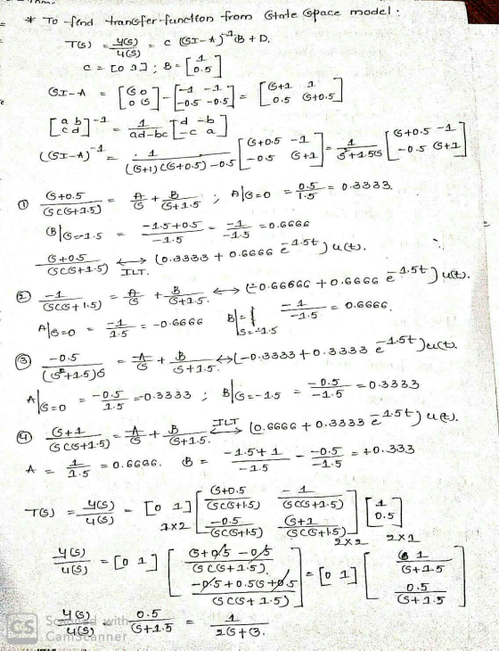 Innan - . * To find transfer function from Gtate Gpace model: TO) --40) - c 61-4540B + D. Cocoa]: B= 6.6 4(S) 17 GI-* - [88]-