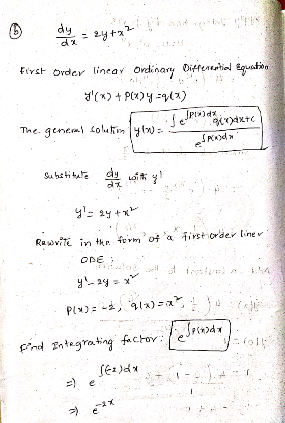 st order lineav Ordinar Difterehia e. Su bs ti tute dy Rewritc in thom a istorder line r and Integrating, fachy,ep(n2d γ 二) e