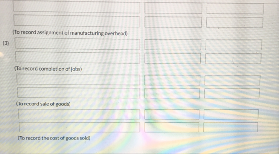 To record assignment of manufacturing overhead) (To record completion of jobs) (To record sale of goods) (To record the cost of goods sold)