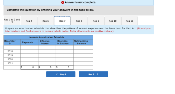 Answer is not complete. Complete this question by entering your answers in the tabs below. Req 1 to 3 and Req 4 Reg 6 Req 7 R