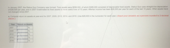 In January 2007. the Status Quo Company was formed Total assets were $556 000, of which $385.000 consisted of depreciable fix