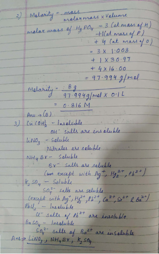 a mass Molarity molarma malar mass & Volume es x Volume molar mass of H₂PO4 = 3 (at mass of H) that mass of Pl + 4 (at mass o