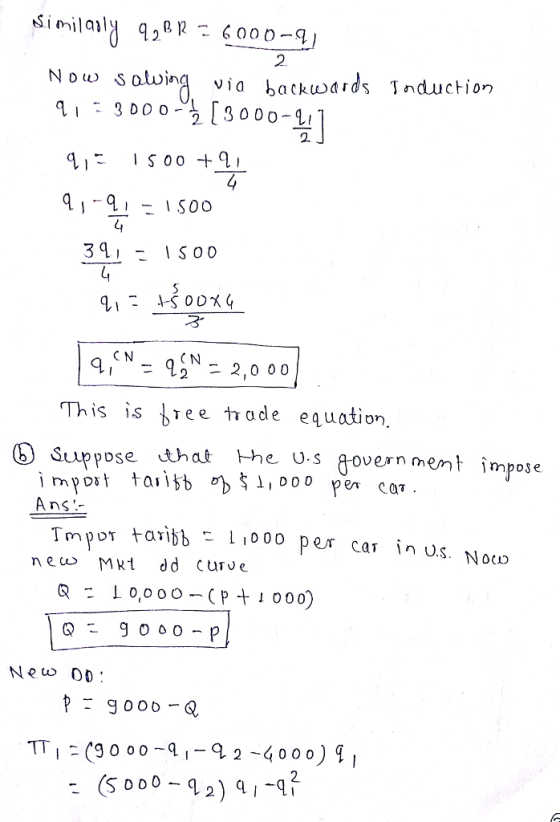 2. Now o invia backwards Tnductior 1000% [3000 ] CN CN 2 2,0 00 This is Tee thade equation. ⓚ suppose that -heu.saovernmemトimpose import taitb σ〉,1,000 per car Ans.- Yiżþ 1,000 per car in US. No(N 2 2