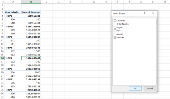 ח A B с D E H к L M 1 Insert Slicers ? x Sum of Amount 1309.52381 100 1209.52381 3264.761905 1103.809524 2160.952381 1515.238