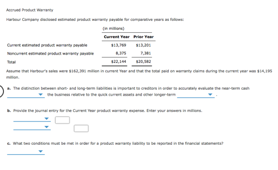 Accrued Product Warranty Harbour Company disclosed estimated product warranty payable for comparative years as follows: (in m