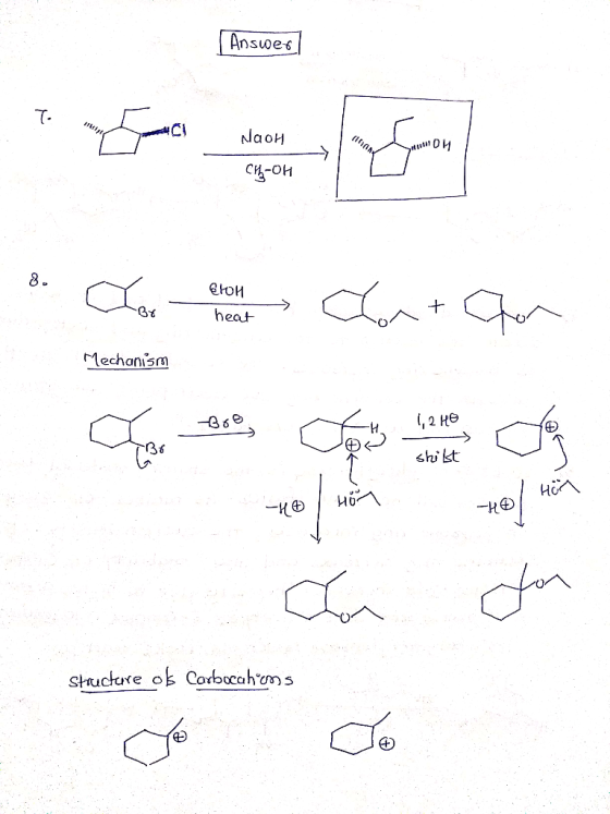 Answer Naoh CH-OH ой heat Mechanism • Chanclatan 4* = -60 ... , 2 HO Shikt - a da Structure of Carbocahons