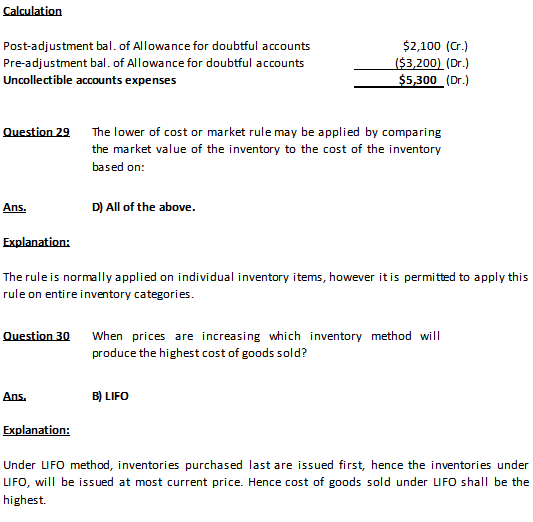 Calculation $2,100 (C.) S3,2001 (Dr.) $5,300 (Dr.] Post-adjustment bal. of Allowance for doubtful accounts Pre-adjustment bal