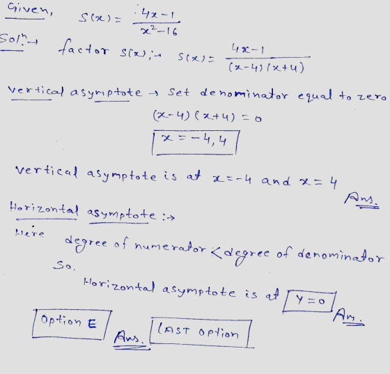 Given, S (2) - .40-1 x²-16 Solny factor stwin S(52) = 48-1 (x-4) 18+4) vertical asymptote - set denominator equal to zero (x-