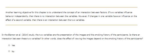 Another learning objective for this chapter is to understand the concept of an interaction between factors. If two variables