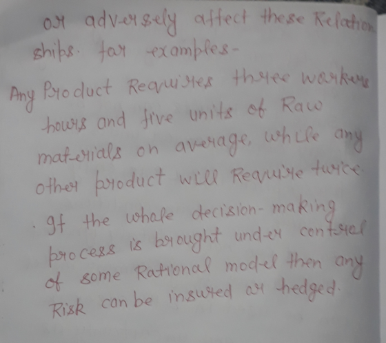 or adversely affect these Relation ships. for examples- Any Product Requires theree workene hours and five units of Raw mater