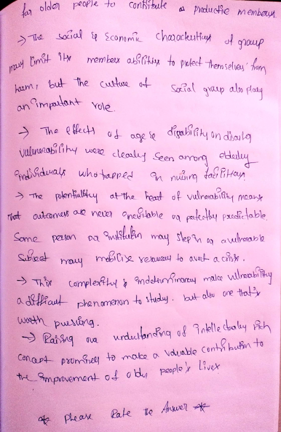 older people to contribute las olde as productie members The social & Economic characterstics of group u Bimbit itx membex ab