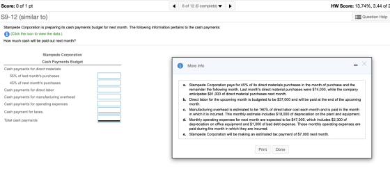 6 of 12 (5 complete) HW Score: 13.74%, 3.44 of 2 Score: 0 of 1 pt 59-12 (similar to) Question Help Stampede Corporation is pr