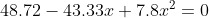 48.72-43.33x+7.8x^{2}=0