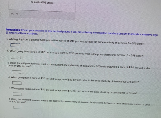 Quantity (GPS units) Instructions: Round your answers to two decimal places. If you are entering any negative numbers be sure