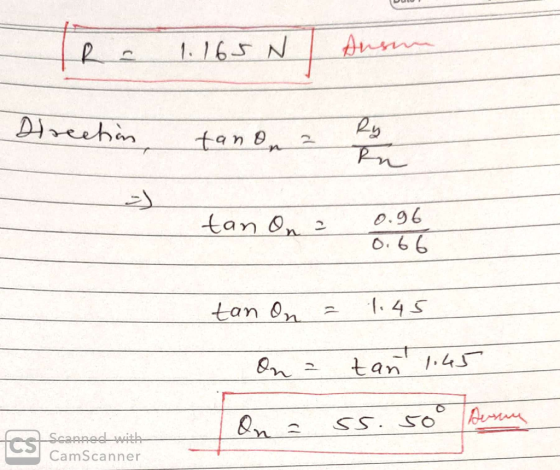 Anem 1.165 NI Direction tanon a Pn tan on 0.96 0.66 tan on = 1.45 on = tan 1.45 55. 50 Les Scanned-with- C CamScanner