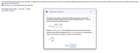 Use the expression in the accompanying discussion of sample size to find the size of each sample if you want to estimate the