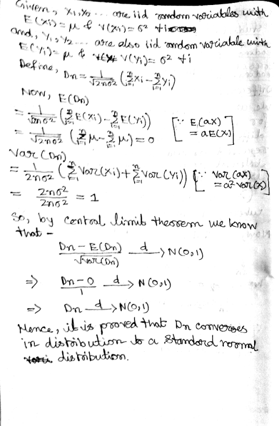 Cavern, 417 and, ligte are eran % ... are iid rondom variables with EC) No ( 62 mios Talon are also lid condom variable with